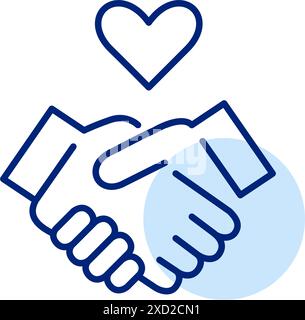 Handschlag und Herz. Partnerschaft, Beziehung und Vertrauen. Wohltätigkeit, Freundschaft und Respekt. Pixel Perfect Vektor-Symbol Stock Vektor
