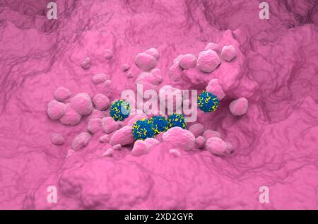 CAR-T-Zell-Therapie beim Lungenkarzinom - isometrische 3D-Darstellung Stockfoto