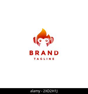 Einfaches Red Fire Monkey Logo-Design. Lustiges Fire Monkey Head Mascot Design. Stock Vektor