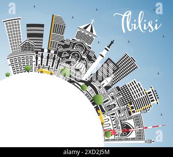 Tiflis Georgia City Skyline mit farbigen Gebäuden, blauem Himmel und Kopierraum. Vektorgrafik. Stadtbild von Tiflis mit Wahrzeichen. Stock Vektor