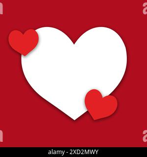 Valentinstag-Mockup-Karte mit weißem leerem Herz für Grüße, Einladungen, Flyer und festliche Einrichtung. Stockfoto