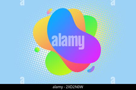 Abstrakte flüssige bunte Verlaufsform Punkte geometrischer futuristischer Hintergrund. Flüssige Farbe abstrakte flüssige Formen Halbton, gestrichelte Muster Hintergrund. Stockfoto