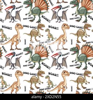 Bunte Dinosaurier mit lustigen Textelementen Stock Vektor