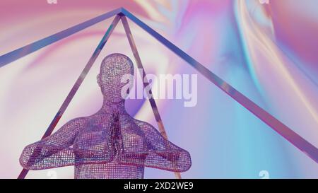 3D-Illustration des Energiekörpers einer betenden Person Stockfoto