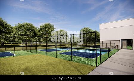 Tennisplätze mit grünen und blauen Farben für Pickleball Stockfoto