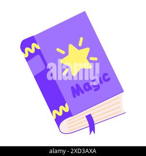 Großes magisches Buch mit Zaubersprüchen, magisches Element der Kinder im Zeichentrickstil, Vektor-Illustration Stock Vektor