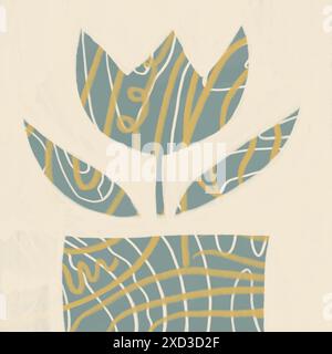 Eine verspielte, abstrakte Illustration mit einem stilisierten Blumenmuster mit Pastelltönen und dynamischen Linien, perfekt für Hintergrund und kreatives Design Stockfoto