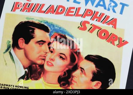 Viersen, Deutschland - 9. Mai. 2024: Filmplakat aus dem Film The Philadelphia Story mit Cary Grant, Katharine Hepburn, James Stewart aus dem Jahr 194 Stockfoto