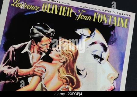 Viersen, Deutschland - 9. Mai. 2024: Filmplakat aus Alfred Hitchcock Film Rebecca von 1940 mit Laurence Olivier und Joan Fontaine Stockfoto