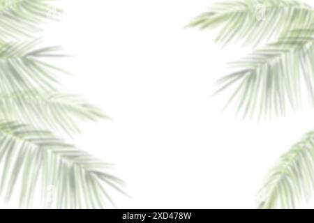 Aquarellrahmen mit verschwommenen Schatten von Palmblättern, handgezeichnete Skizze von grüner Dschungelpflanze, Baum, botanische Illustration von frischem Blatt Stockfoto