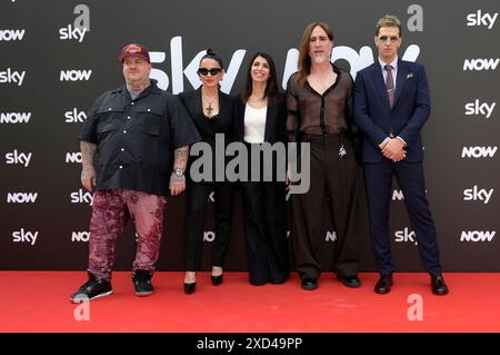 Jake La Furia, Paola Iezzi, Giorgia, Manuel Agnelli und Achille Lauro bei der Sky Programmpräsentation 2024-2025 im Cinema Barberini. Rom, 19.06.2024 Stockfoto