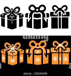 Symbolsatz Geschenkbox. Geschenkbox Zeichen Linien- und Silhouettenstil. Vektorabbildung Stock Vektor