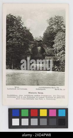 13., Schlosspark Schönbrunn - Römische Ruine, Ansichtskarte Wiener Kunstdruck-Gesellschaft, Druckerei, Leopold Indra, Produzent Wien Museum, Scan, öffentliche Gärten, Park, Skulpturen, Ruinen (Gartenschmuck), Schloss Schönbrunn ca. 1924–1925 (Produktion) Stockfoto