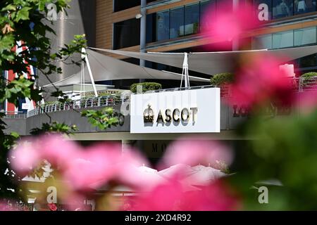 Ascot Racecourse, Berkshire, Großbritannien. Juni 2024. Royal Ascot Horse Racing, &#x201c;Ladies Day&#x201d; Tag 3; Beschilderung auf der Ascot Rennbahn an einem sonnigen Tag Guthaben: Action Plus Sports/Alamy Live News Stockfoto