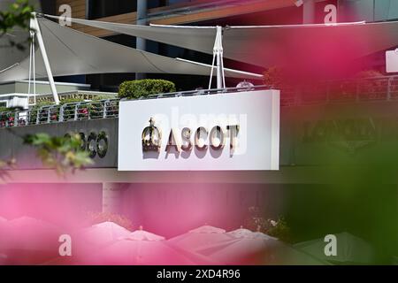 Ascot Racecourse, Berkshire, Großbritannien. Juni 2024. Royal Ascot Horse Racing, &#x201c;Ladies Day&#x201d; Tag 3; Beschilderung auf der Ascot Rennbahn an einem sonnigen Tag Guthaben: Action Plus Sports/Alamy Live News Stockfoto