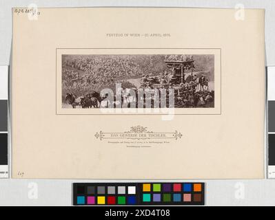 Foto von Josef Löwy, das die Tischlerzunft beim Makart-Jubiläumswettbewerb 1879 in Wien zeigt, bei dem die Silberne Hochzeit von Kaiser Franz Joseph I. und Kaiserin Elisabeth gefeiert wird. Stockfoto