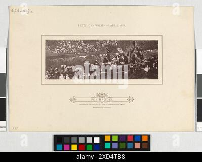 Foto von Josef Löwy mit Figuren, die Handel und Handel beim Makart Jubiläum-Pageant 1879 in Wien zum Gedenken an die Silberne Hochzeit von Kaiser Franz Joseph I. und Kaiserin Elisabeth repräsentieren. Stockfoto