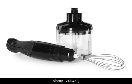 Moderner Stabmixer, isoliert auf weiß Stockfoto