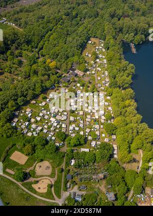 Luftaufnahme, Freizeitaktivitäten am Unterbacher See, Campingplatz Süd, Unterbach, Düsseldorf, Rheinland, Nordrhein-Westfalen, Deutschland, Luftbild, Stockfoto