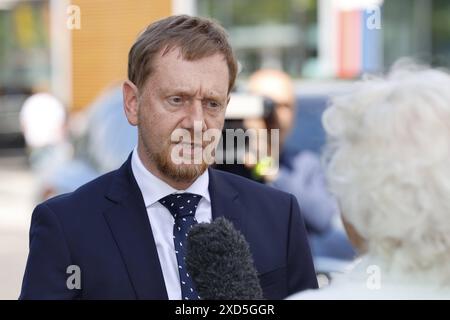 Michael Kretschmer Ministerpräsidentenkonferenz in Berlin, Schwerpunktthemen Sicherheit und Verteidigung, Migration, Bezahlkarte, Pflichtversicherung gegen Elementarschäden, am 20.06.2024 in Berlin, Hessische Landesvertretung, Deutschland *** Michael Kretschmer Ministerpräsidenten Konferenz in Berlin, Schwerpunkt Sicherheit und Verteidigung, Migration, Zahlungskarte, Pflichtversicherung gegen Elementarschäden, am 20 06 2024 in Berlin, Hessische Landesvertretung, Deutschland Stockfoto