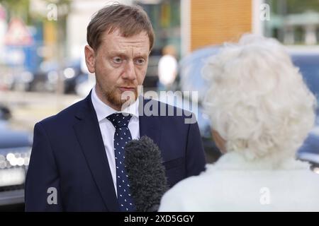 Michael Kretschmer Ministerpräsidentenkonferenz in Berlin, Schwerpunktthemen Sicherheit und Verteidigung, Migration, Bezahlkarte, Pflichtversicherung gegen Elementarschäden, am 20.06.2024 in Berlin, Hessische Landesvertretung, Deutschland *** Michael Kretschmer Ministerpräsidenten Konferenz in Berlin, Schwerpunkt Sicherheit und Verteidigung, Migration, Zahlungskarte, Pflichtversicherung gegen Elementarschäden, am 20 06 2024 in Berlin, Hessische Landesvertretung, Deutschland Stockfoto