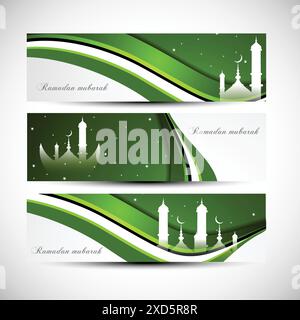 Grün gewellte ramadan mubarak Banner Set Stock Vektor