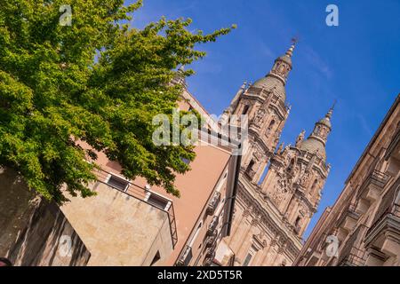 Spanien, Kastilien und Leon, Salamanca, Kirche La Clerecía, ehemaliges Real Colegio del Espíritu Santo von der Gesellschaft Jesu. Stockfoto