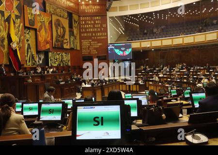 PLENARBESCHLUSSBEKUNDUNGEN NOBOA Quito, Donnerstag, 20. Juni 2024 Plenarsitzung 936, hat die Tagesordnung geändert, um eine Resolution gegen die Äußerungen von Präsident Noboa in Bezug auf mehrere Präsidenten verschiedener Länder zu verabschieden. im Plenum des Legislativpalastes Fotos API Rolando Enriquez Quito Pichincha Ecuador POL ASAMBLEA RESOLUTION EXPRESSIONS NOBOA 47d5c2220ac3c097ecbcf08286e5b7b Copyright: xROLANDOxENRIQUEZx Stockfoto