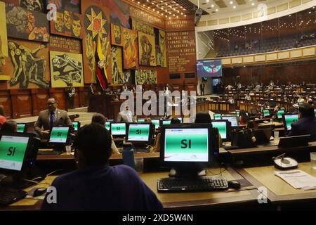 PLENARVERSAMMLUNG RESOLUTION EXPRESSIONS NOBOA Quito, Donnerstag, 20. Juni 2024 Tagung der Versammlung 936, hat die Tagesordnung geändert, um eine Resolution gegen die Äußerungen von Präsident Noboa in Bezug auf mehrere Präsidenten verschiedener Länder zu verabschieden. im Plenum des Legislativpalastes Fotos API Rolando Enriquez Quito Pichincha Ecuador POL ASAMBLEA RESOLUTION EXPRESSIONS NOBOA 7babafdbd86c674f9fb3b5bf74af0c3c3c Copyright: xROLANDOxENRIQUEZx Stockfoto