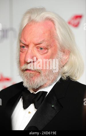 Aktenfoto von Donald Sutherland, 2012 bei den London Critics' Circle Film Awards, am 19./01/12, BFI Southbank, Belvedere Road, London. Der kanadische Schauspieler Donald Sutherland ist im Alter von 88 Jahren nach „langer Krankheit“ gestorben, wie sein Agent gegenüber der Nachrichtenagentur PA bestätigte. Ausgabedatum: Donnerstag, 20. Juni 2024. Stockfoto