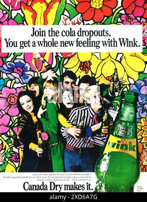1967 Canada Dry Wink Soda Ad – „Join the Cola Dropouts“. Stockfoto