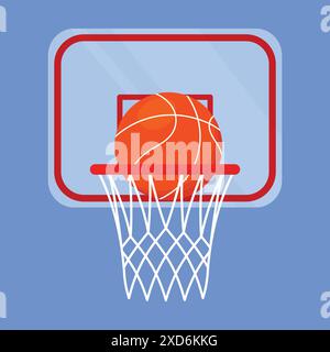 Basketballkorb mit Ballvektor-Symbol. Basketballspiel Basketballkorb Netzball Illustration. Basketball Hoop Tornetz. Stock Vektor