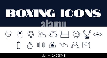 Symbole für Boxlinien legen den Vektor fest. Illustration des Line Boxing Sports. Vektor der Box-Symbole. Symbol für Boxelement Stock Vektor