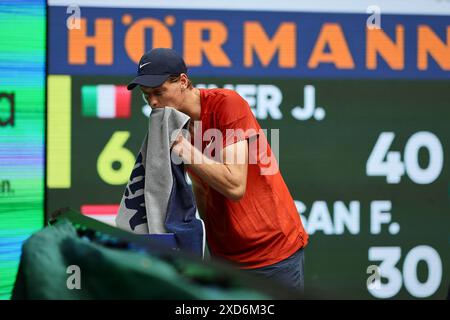 Halle Westf, Westfalen, Deutschland. Juni 2024. Jannik Sinner (ITA) während der 31. TERRA WORTMANN OPEN, ATP500 - Herren Tennis (Bild: © Mathias Schulz/ZUMA Press Wire) NUR REDAKTIONELLE VERWENDUNG! Nicht für kommerzielle ZWECKE! Stockfoto