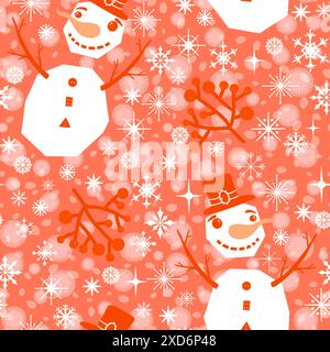 Nahtloses Schneemannmuster für Stoffe und Textilien sowie Verpackungen und Geschenke und Karten und Bettwäsche sowie Kinder- und Geschenkpapier Stockfoto