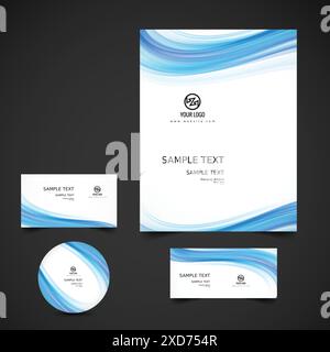 Welliges blaues Büropapier-Set Stock Vektor