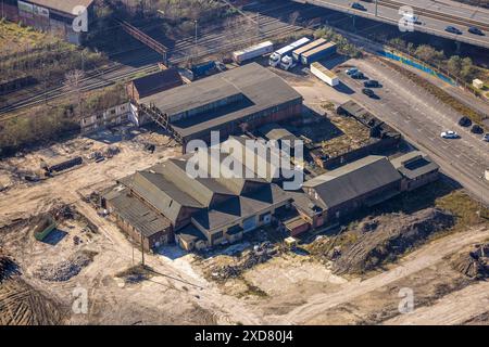 Luftansicht, Schalker Meile große Baustelle für geplanten Industriepark auf dem ehemaligen Thyssen-Draht-Gelände, Abbruchgebäude Schalke-Nord, G Stockfoto