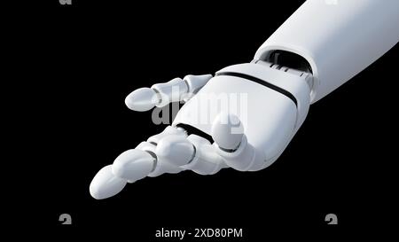 3D-Rendering von Nahaufnahmen isolierter Roboterhände, KI-Technologie-Assistent Stockfoto