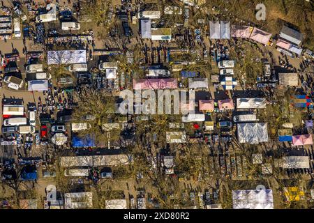 Luftaufnahme Gelsentrödel, Flohmarkt, Flohmarkt an der Trabbahn, Stände, Feldmark, Gelsenkirchen, Ruhrgebiet, Nordrhein-Westfalen, Deutschland Stockfoto