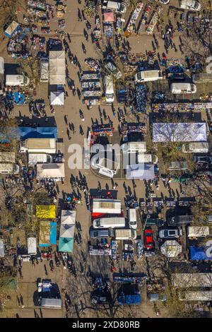 Luftaufnahme Gelsentrödel, Flohmarkt, Flohmarkt an der Trabbahn, Stände, Feldmark, Gelsenkirchen, Ruhrgebiet, Nordrhein-Westfalen, Deutschland Stockfoto