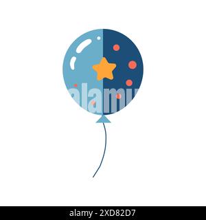 Ein geometrisch gestalteter blauer Heißluftballon mit einem gelben Stern, dargestellt als Vektorsymbol. Ideal für Druck, Dekoration, Posterdruck und Wohnkultur. Stock Vektor