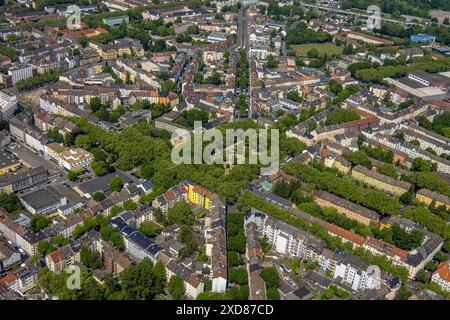 Luftbild, Wohngebiet Nordmarkt mit Platz grüne Lunge Nordmarkt mit Bäumen und Gartenanlagen, Baumallee Lortzingstraße, Schleswiger Straße und Mallinck Stockfoto