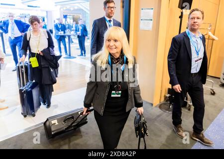 Potsdam, Deutschland. Juni 2024. Iris Spranger (SPD), Berliner Senatorin für Inneres und Sport, nimmt an der Arbeitssitzung am letzten Tag der Frühjahrstagung der Innenminister und Senatoren im Hotel Dorint Teil. Quelle: Christoph Soeder/dpa/Alamy Live News Stockfoto