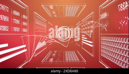 Abbildung des dna-Strangs, der Statistik und der Datenverarbeitung Stockfoto