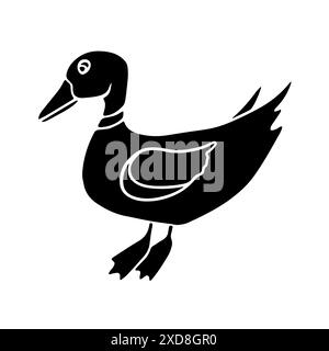 Vektor-isolierte Illustration der Schwarzweiß-Ente. Geflügel. Stock Vektor