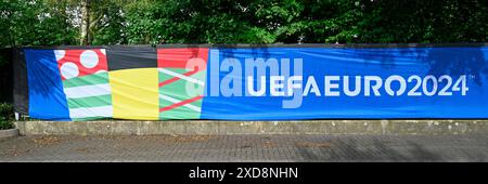 UEFA Euro 2024, Banner im Sportcenter Kaiserau, Methler, Kamen, Ruhrgebiet, Nordrhein-Westfalen, Deutschland, Europa Stockfoto