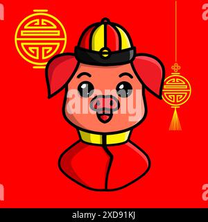Schweinchen-Sternzeichen-Symbol-Logo-Maskottchen auf dem Mondneujahr Stock Vektor