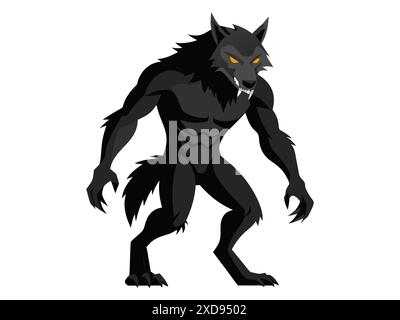 Schwarze Silhouette eines Werwolfs auf weißem Hintergrund. Konzept von Halloween, mythische Kreatur, Monster, Horror, Fantasie. Drucken, Design-Elemente Stock Vektor