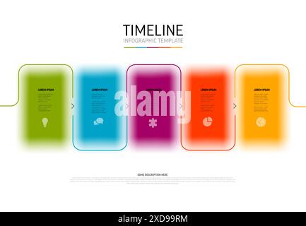 Helle Infografik-Vorlage mit fünf Farbleuchtenblöcken. Mehrzweck-Vorlage für fünf-Schritte-Optionen mit dicken Linienrändern Stock Vektor