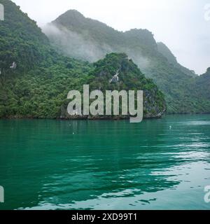 Halong Bay, Vietnam - 30. Januar 2024: Kalksteinkarste der Ha Long Bay, Südchinesisches Meer Stockfoto